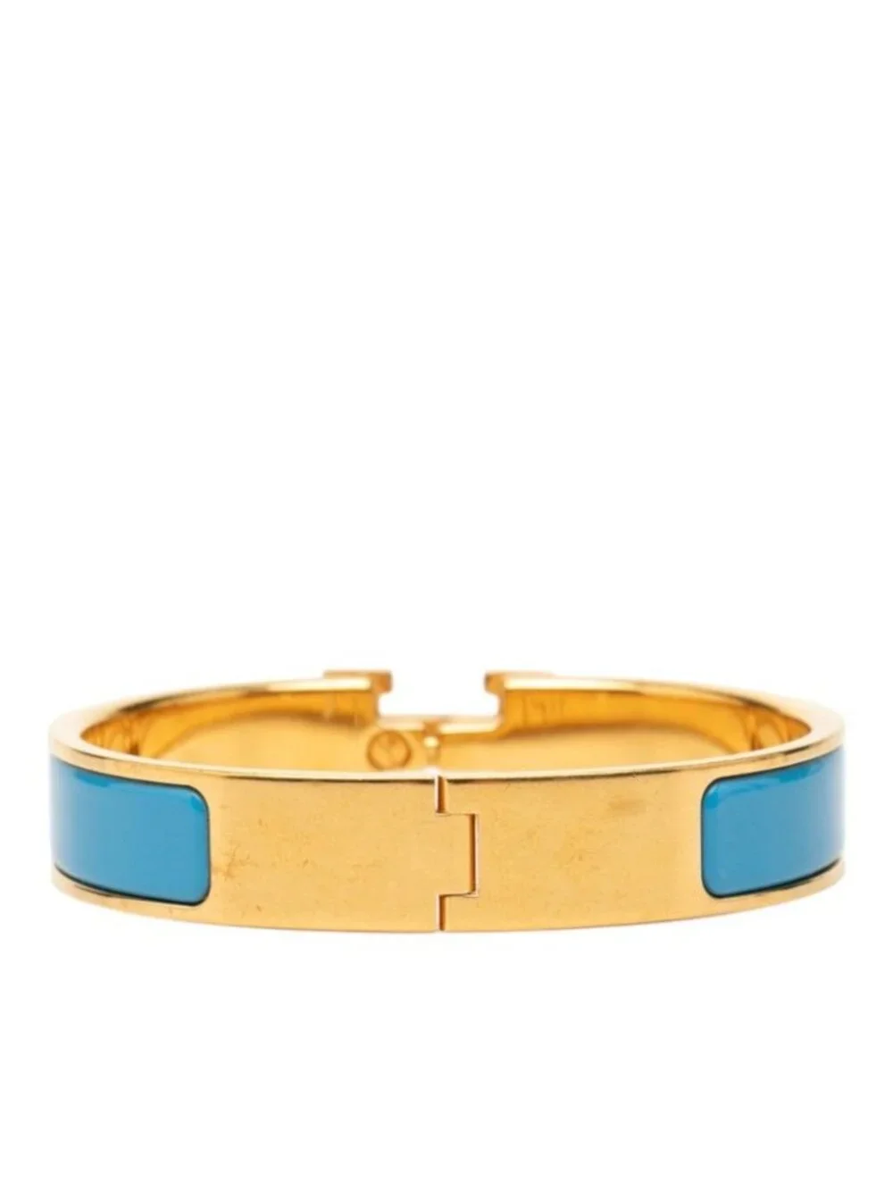 Hermes Click PM Bracelet Bangle Gold Blue Plated